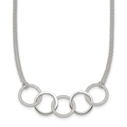 Sterling Silver Polished Textured 2-Strand Interlinking Circle Necklace