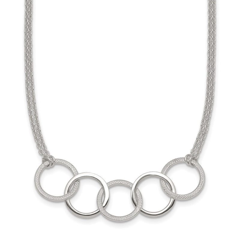 Sterling Silver Polished Textured 2-Strand Interlinking Circle Necklace