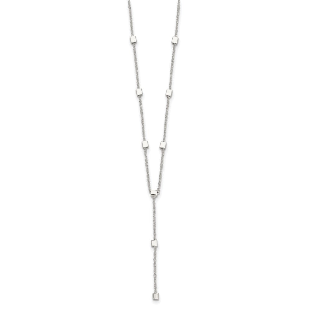 Sterling Silver Polished Cube Bead Y Drop Necklace