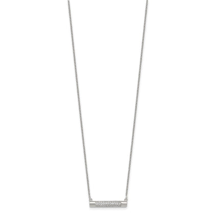 Sterling Silver Polished CZ Bar 16 Inch with 2 Inch Extension Necklace