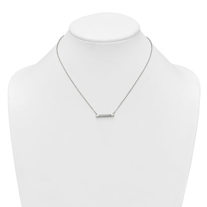 Sterling Silver Polished CZ Bar 16 Inch with 2 Inch Extension Necklace