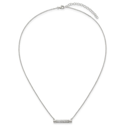Sterling Silver Polished CZ Bar 16 Inch with 2 Inch Extension Necklace