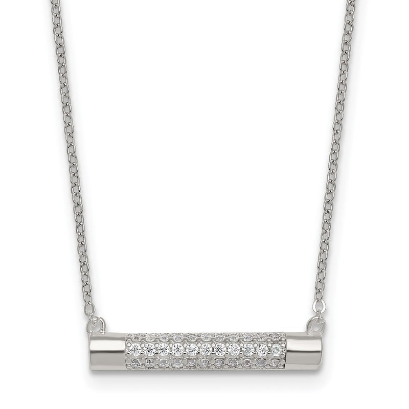 Sterling Silver Polished CZ Bar 16 Inch with 2 Inch Extension Necklace