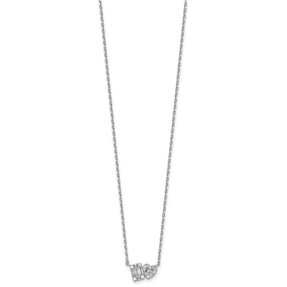 Sterling Silver Rhodium Plated CZ Heart/rectangle 16in w/2in Ext Necklace