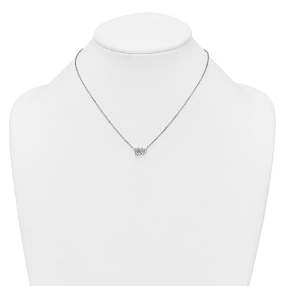 Sterling Silver Rhodium Plated CZ Heart/rectangle 16in w/2in Ext Necklace