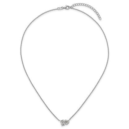 Sterling Silver Rhodium Plated CZ Heart/rectangle 16in w/2in Ext Necklace
