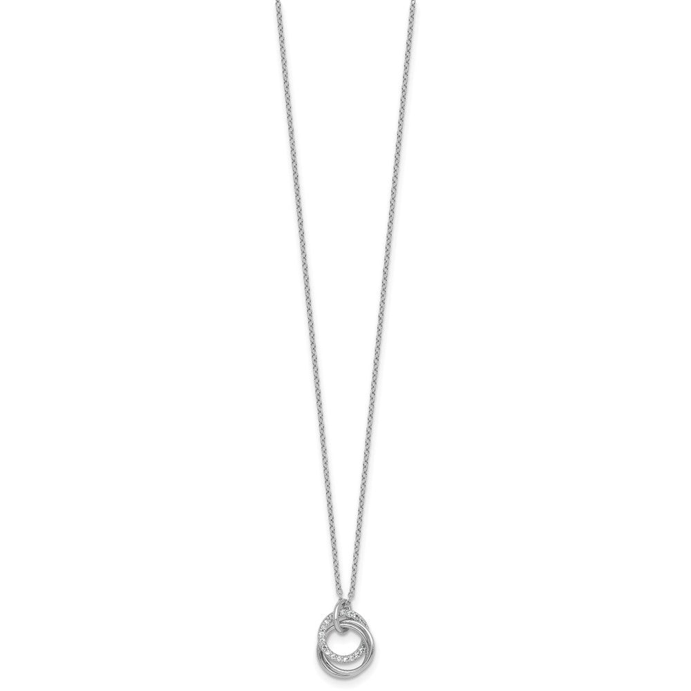 Sterling Silver Rhodium Plated Polished CZ Triple Circle 16.5in w/1.25in Ext Necklace