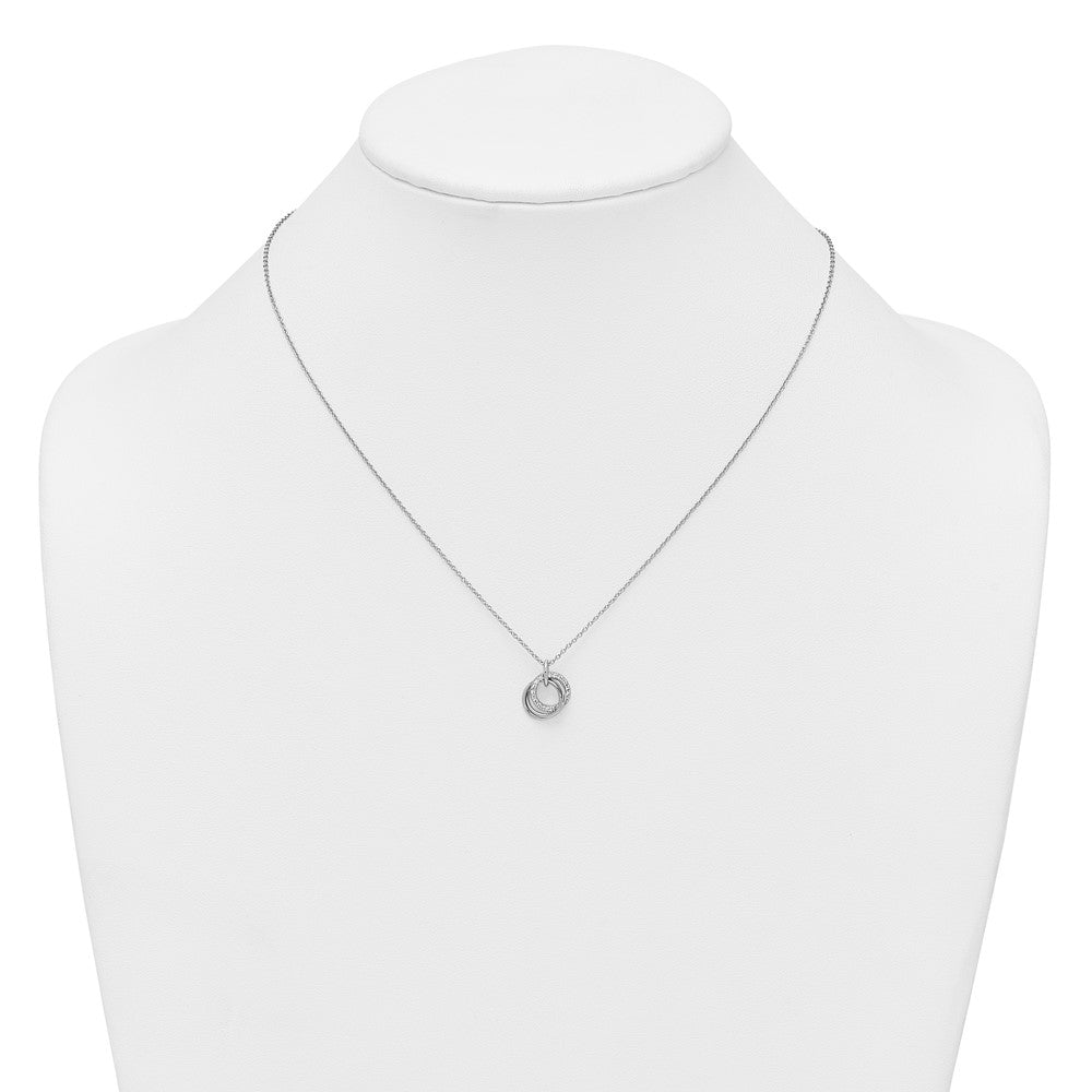 Sterling Silver Rhodium Plated Polished CZ Triple Circle 16.5in w/1.25in Ext Necklace