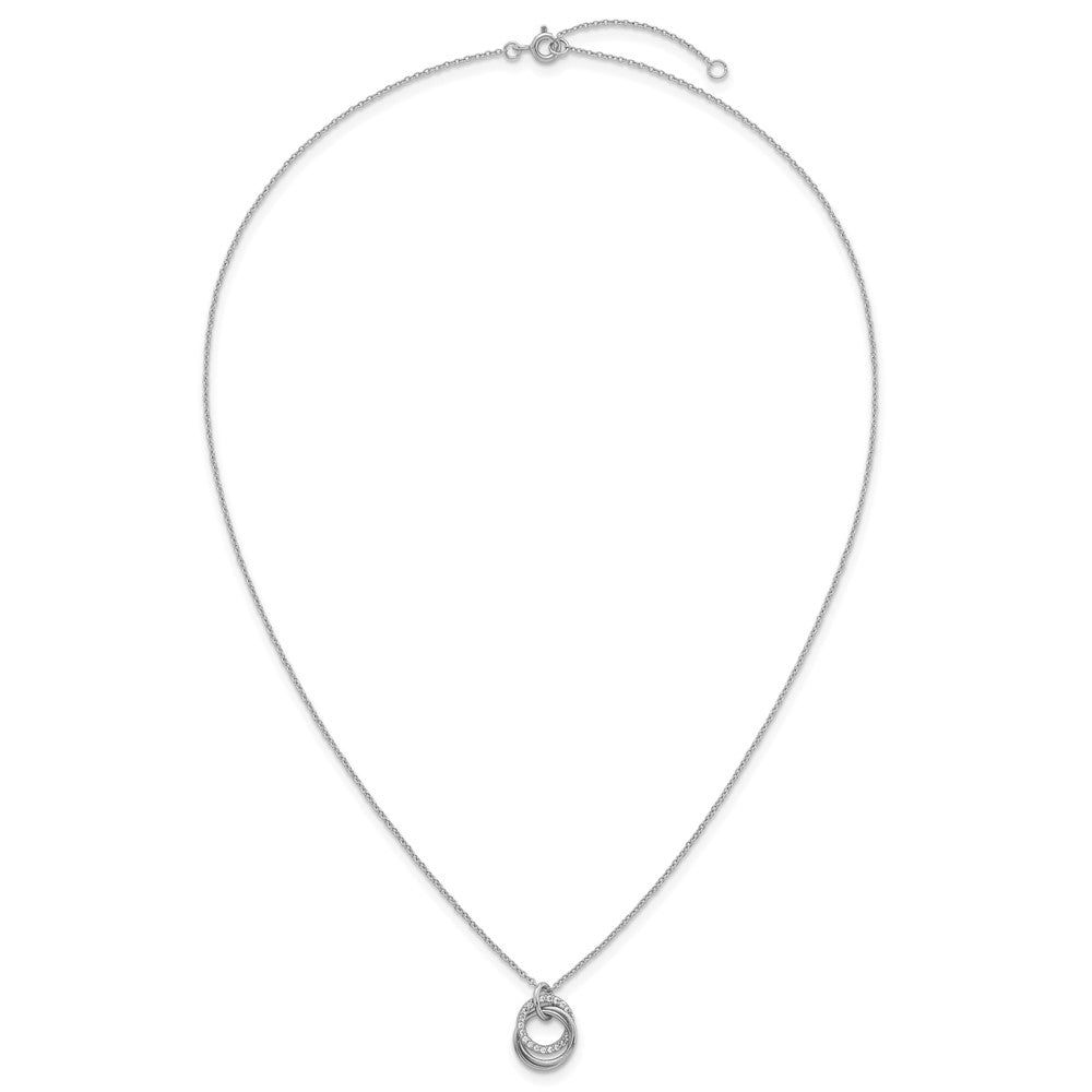 Sterling Silver Rhodium Plated Polished CZ Triple Circle 16.5in w/1.25in Ext Necklace