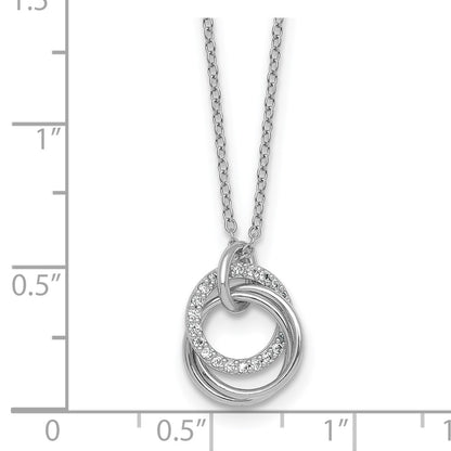 Sterling Silver Rhodium Plated Polished CZ Triple Circle 16.5in w/1.25in Ext Necklace