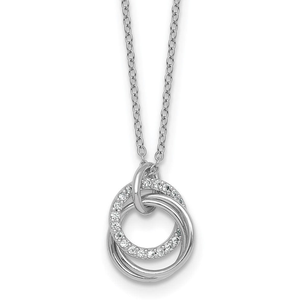 Sterling Silver Rhodium Plated Polished CZ Triple Circle 16.5in w/1.25in Ext Necklace