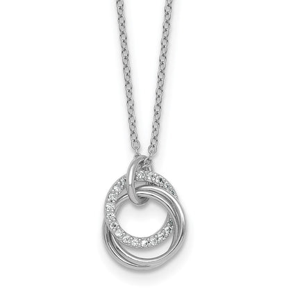 Sterling Silver Rhodium Plated Polished CZ Triple Circle 16.5in w/1.25in Ext Necklace
