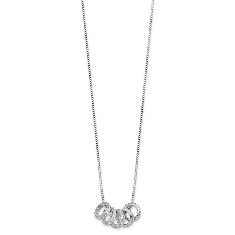 Sterling Silver Rhodium Plated CZ 5 Moveable Circles 18in with 2in Ext Necklace