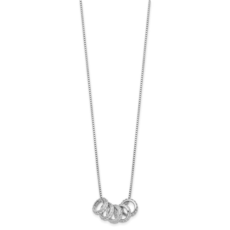 Sterling Silver Rhodium Plated CZ 5 Moveable Circles 18in with 2in Ext Necklace