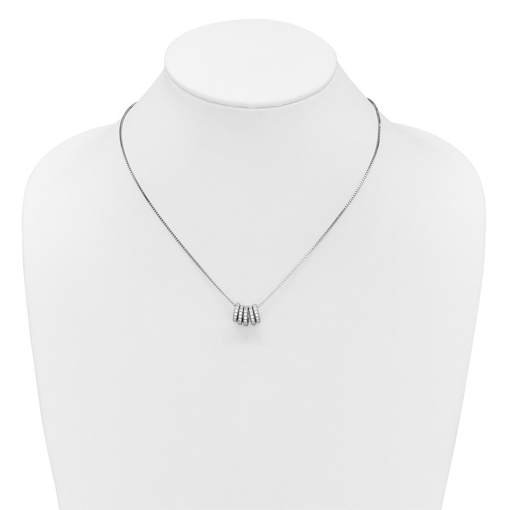 Sterling Silver Rhodium Plated CZ 5 Moveable Circles 18in with 2in Ext Necklace