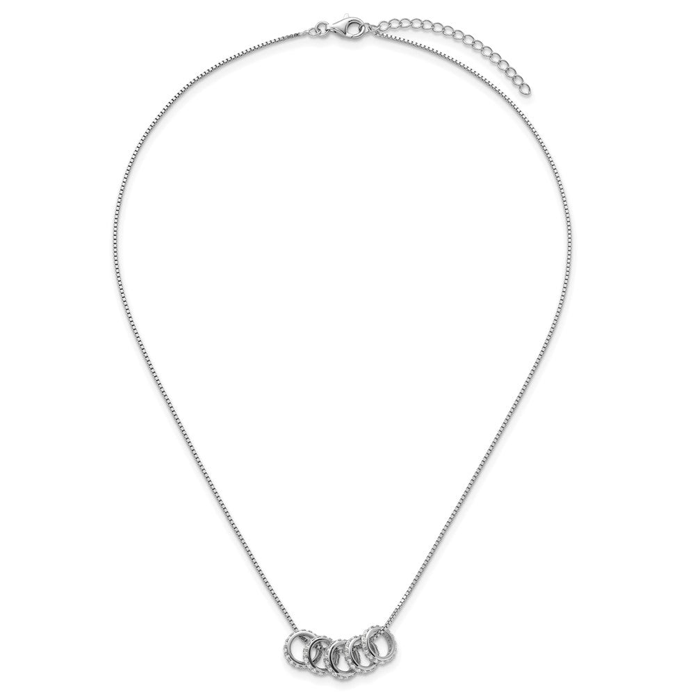 Sterling Silver Rhodium Plated CZ 5 Moveable Circles 18in with 2in Ext Necklace