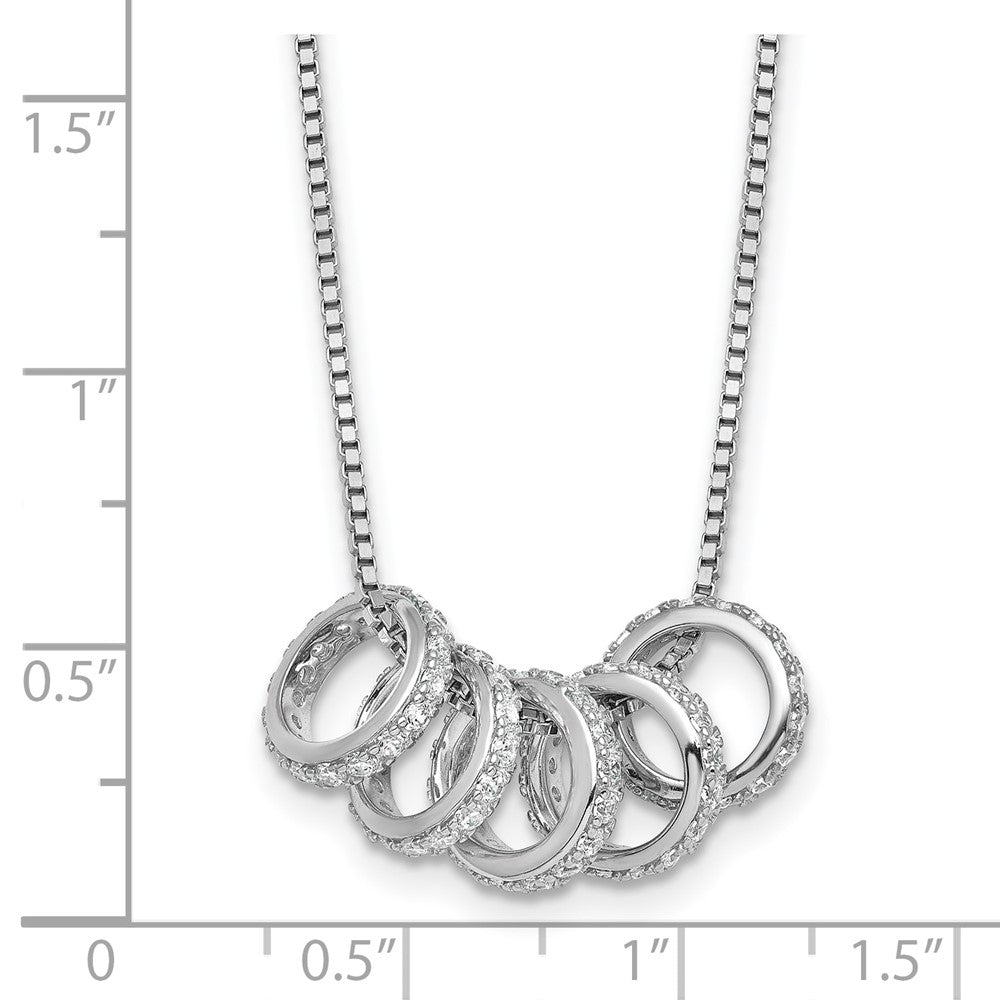 Sterling Silver Rhodium Plated CZ 5 Moveable Circles 18in with 2in Ext Necklace