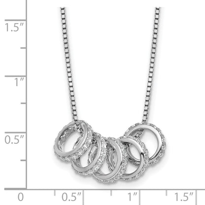 Sterling Silver Rhodium Plated CZ 5 Moveable Circles 18in with 2in Ext Necklace