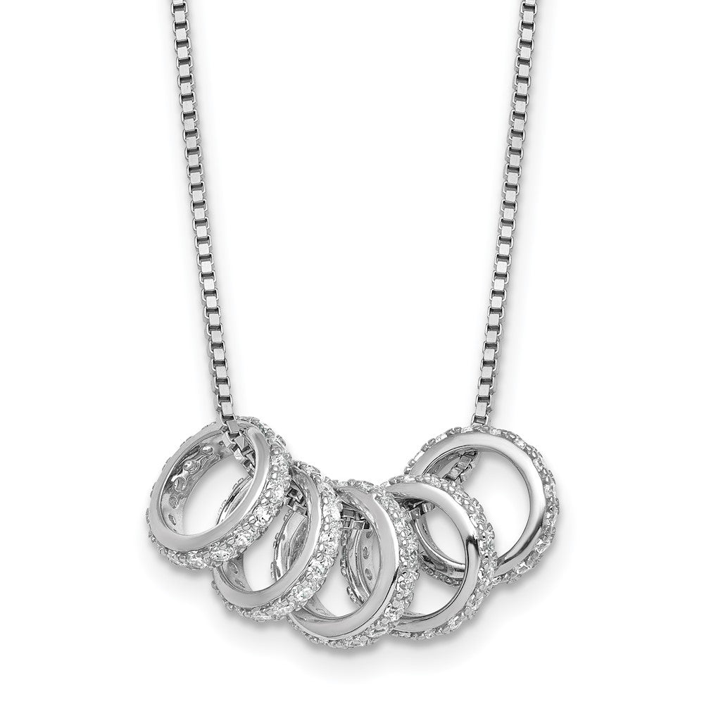 Sterling Silver Rhodium Plated CZ 5 Moveable Circles 18in with 2in Ext Necklace
