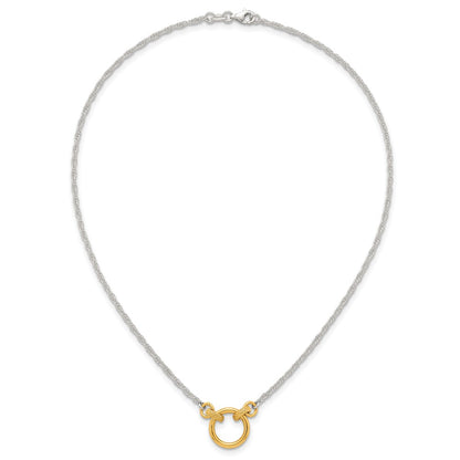 Sterling Silver Gold-Tone Polished and Textured Circle Link Necklace