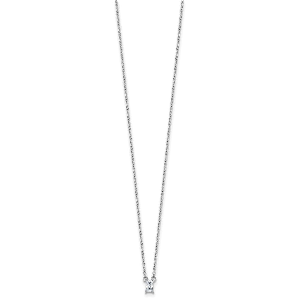 Sterling Silver Rhodium Plated Polished CZ 16in w/1.75in Ext Necklace
