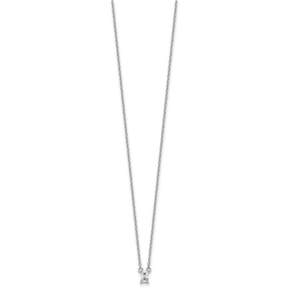 Sterling Silver Rhodium Plated Polished CZ 16in w/1.75in Ext Necklace