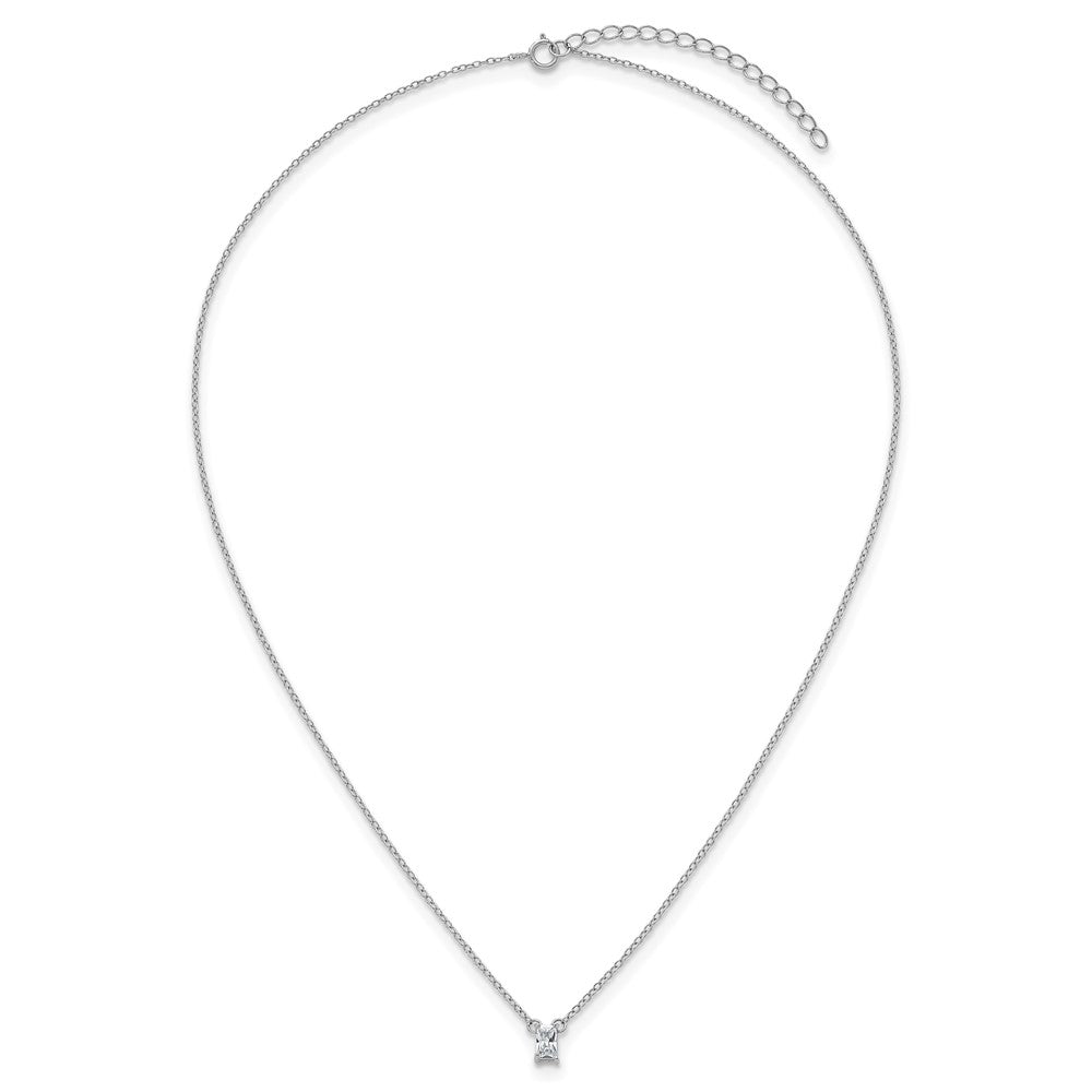 Sterling Silver Rhodium Plated Polished CZ 16in w/1.75in Ext Necklace