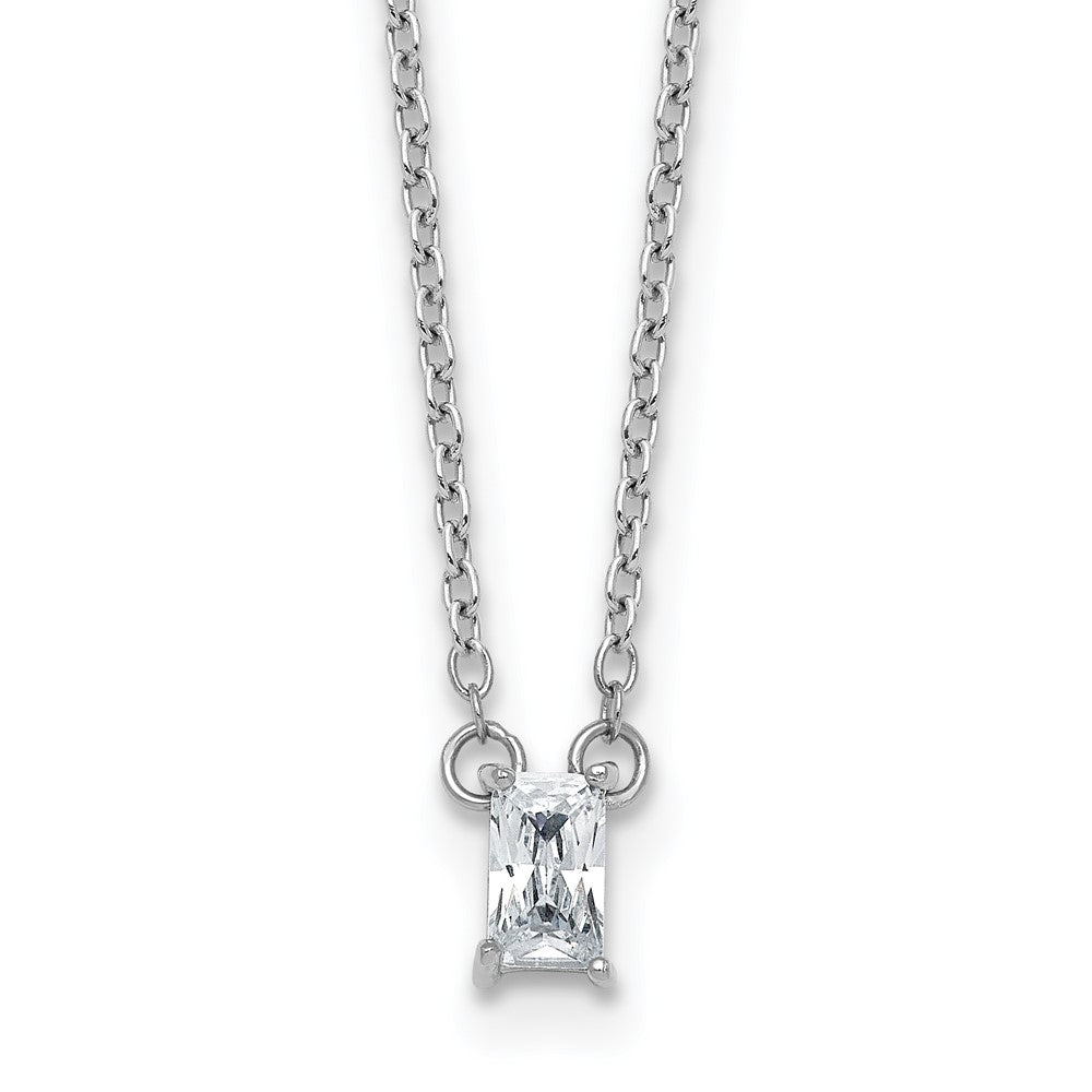 Sterling Silver Rhodium Plated Polished CZ 16in w/1.75in Ext Necklace