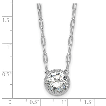 Sterling Silver Rh-Pl Polished CZ Paperclip Chain Circle w/2in Ext Necklace