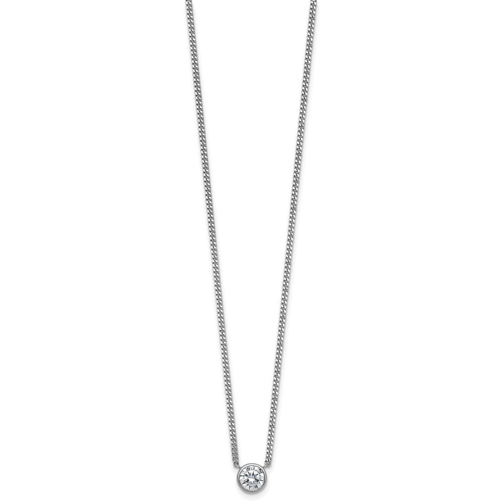 Sterling Silver Rhodium-Plated Polished Bezel CZ Necklace