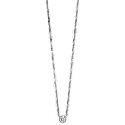Sterling Silver Rhodium-Plated Polished Bezel CZ Necklace