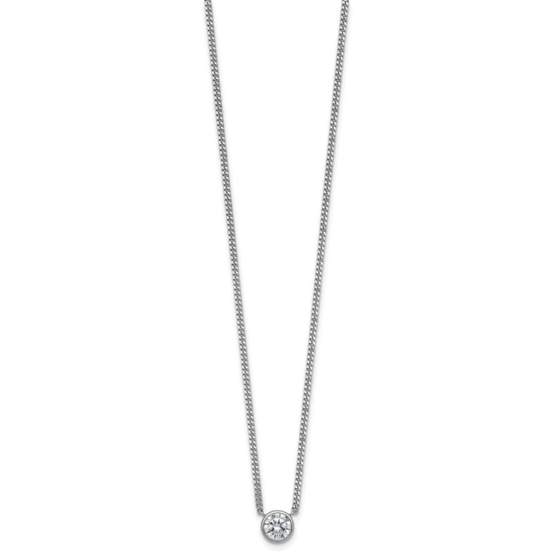 Sterling Silver Rhodium-Plated Polished Bezel CZ Necklace