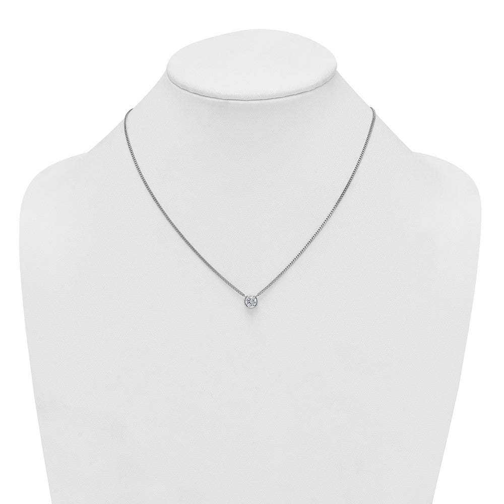 Sterling Silver Rhodium-Plated Polished Bezel CZ Necklace
