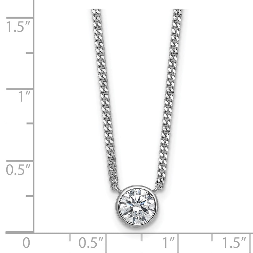 Sterling Silver Rhodium-Plated Polished Bezel CZ Necklace