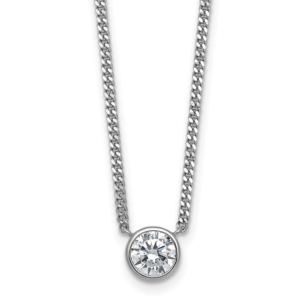 Sterling Silver Rhodium-Plated Polished Bezel CZ Necklace
