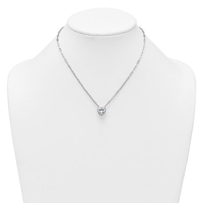 Sterling Silver Rh-Pl Polished CZ Paperclip Chain Heart w/1.75in Ext Necklace