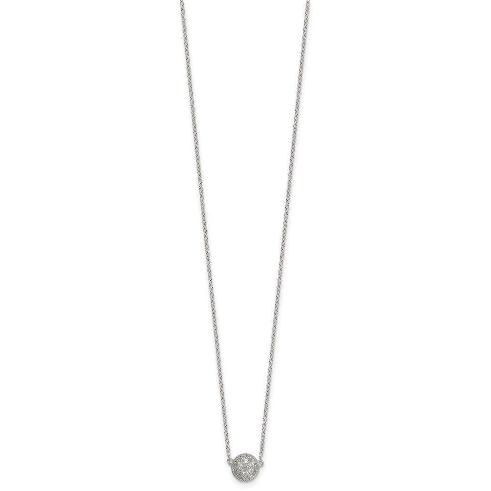 Sterling Silver Polished 7.0mm Pave CZ Circle 16in W/ 2in Ext Necklace