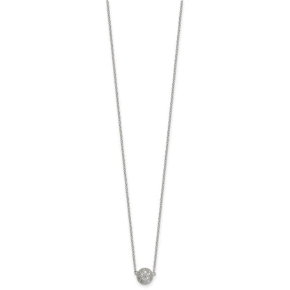 Sterling Silver Polished 7.0mm Pave CZ Circle 16in W/ 2in Ext Necklace