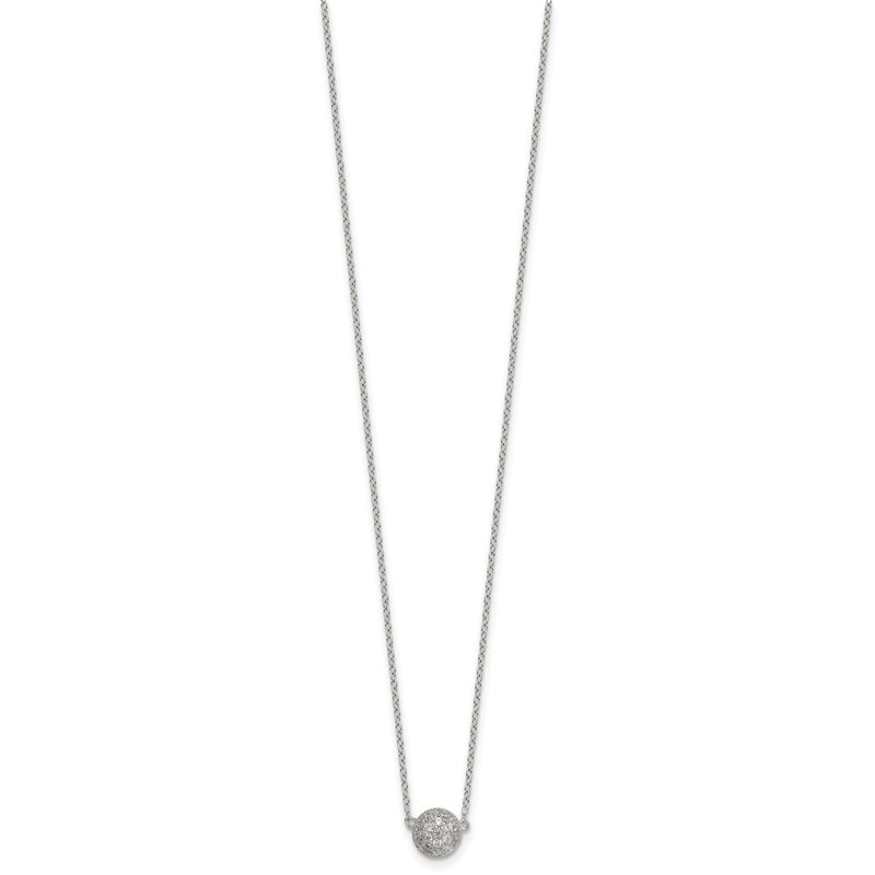 Sterling Silver Polished 7.0mm Pave CZ Circle 16in W/ 2in Ext Necklace