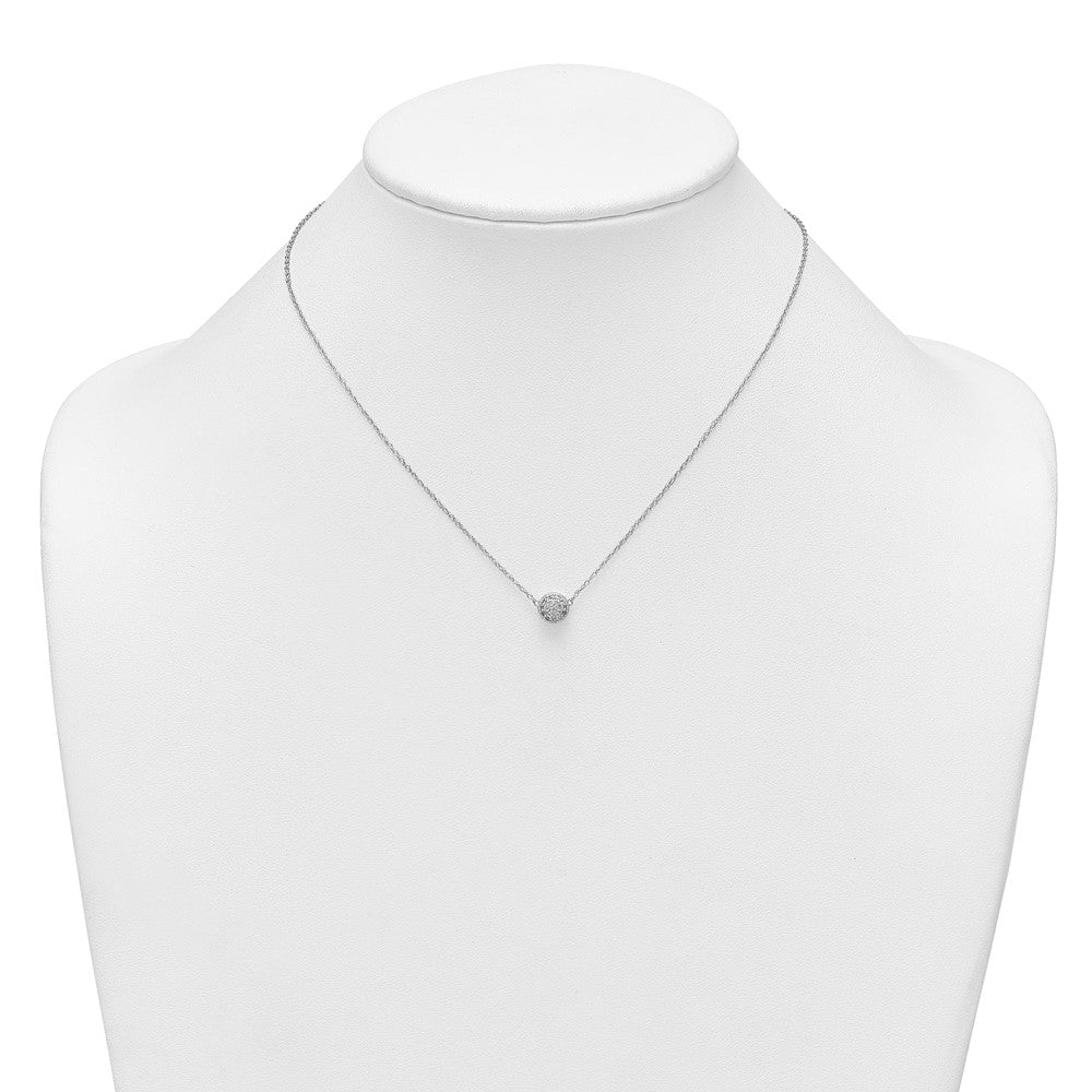 Sterling Silver Polished 7.0mm Pave CZ Circle 16in W/ 2in Ext Necklace