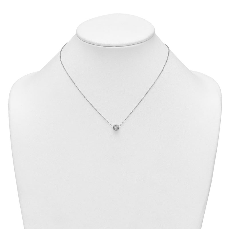 Sterling Silver Polished 7.0mm Pave CZ Circle 16in W/ 2in Ext Necklace
