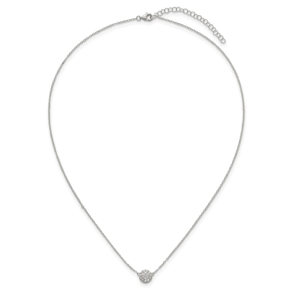 Sterling Silver Polished 7.0mm Pave CZ Circle 16in W/ 2in Ext Necklace