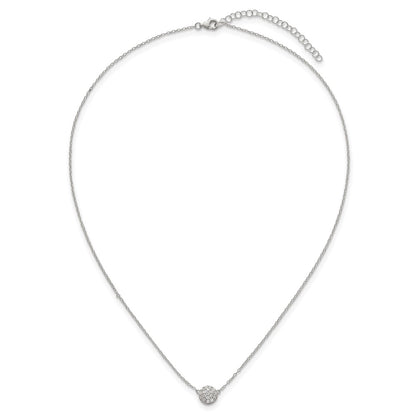 Sterling Silver Polished 7.0mm Pave CZ Circle 16in W/ 2in Ext Necklace