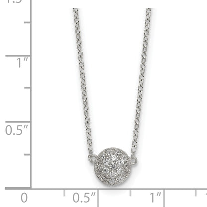 Sterling Silver Polished 7.0mm Pave CZ Circle 16in W/ 2in Ext Necklace
