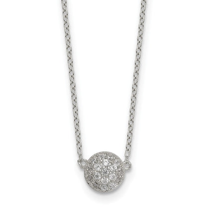 Sterling Silver Polished 7.0mm Pave CZ Circle 16in W/ 2in Ext Necklace