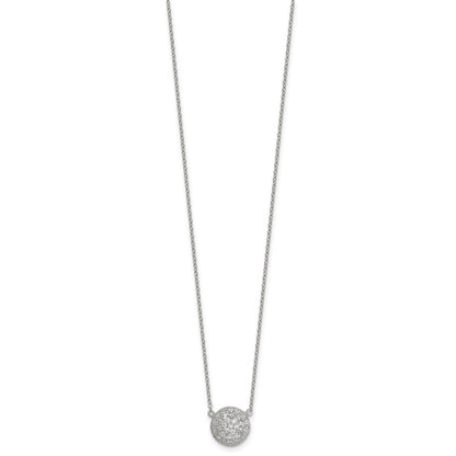 Sterling Silver Polished 11.0mm Pave CZ Circle 16in W/ 2in Ext Necklace