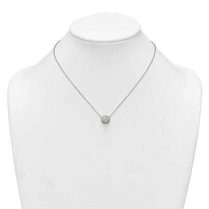 Sterling Silver Polished 11.0mm Pave CZ Circle 16in W/ 2in Ext Necklace