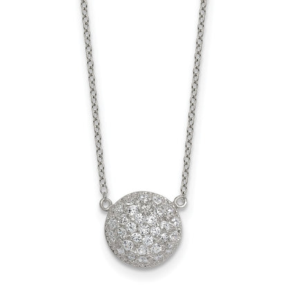 Sterling Silver Polished 11.0mm Pave CZ Circle 16in W/ 2in Ext Necklace