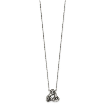 Sterling Silver Antiqued Textured Trinity Knot Charm Necklace