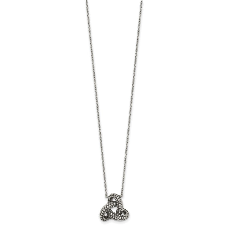 Sterling Silver Antiqued Textured Trinity Knot Charm Necklace